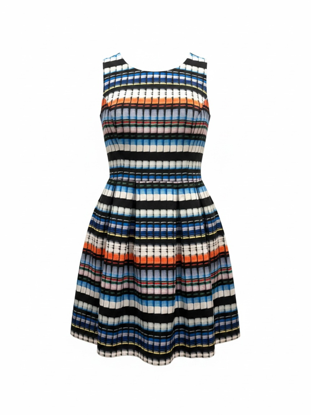 The Moon Multi Colored Checkered Grid Print Sleeveless Pleated Dress Size M